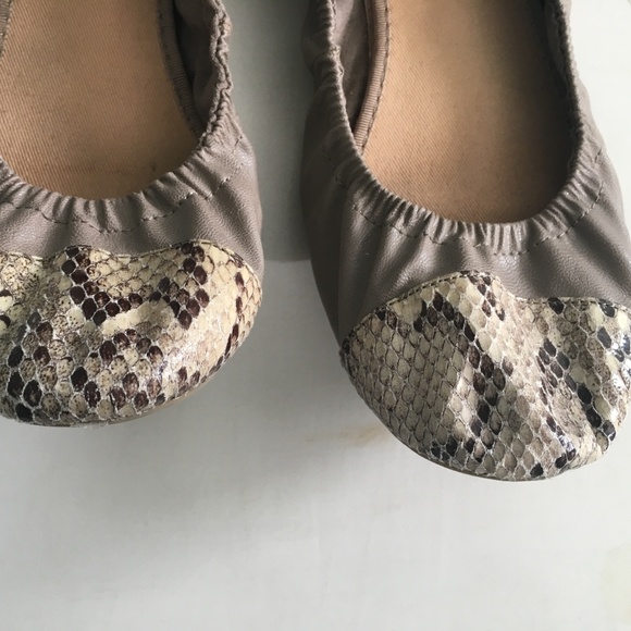 Rare Old Navy Beige Ballet Flats w/Snakeskin 9 - Picture 2 of 5